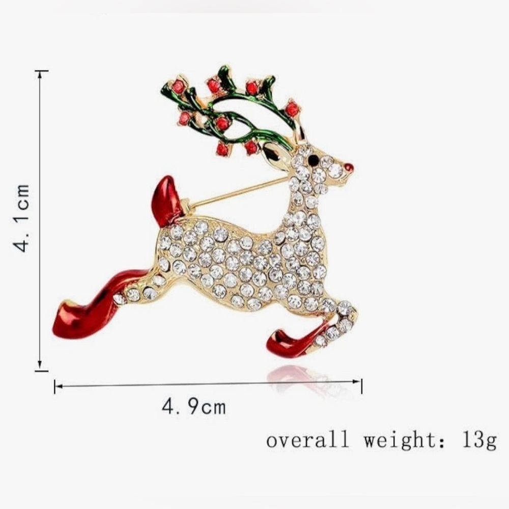 Rudolph the Red-Nosed Reindeer Brooch Cubic Zirconia Encrusted Holiday Pin 🦌 - Picture 8 of 12